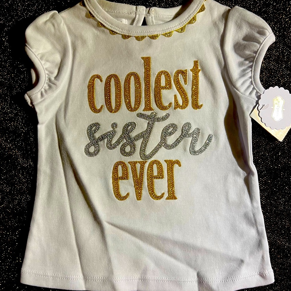 MudPie “Coolest Sister Ever” Teeshirt - Gold & Silver Bling - 12-18 Months - NWT